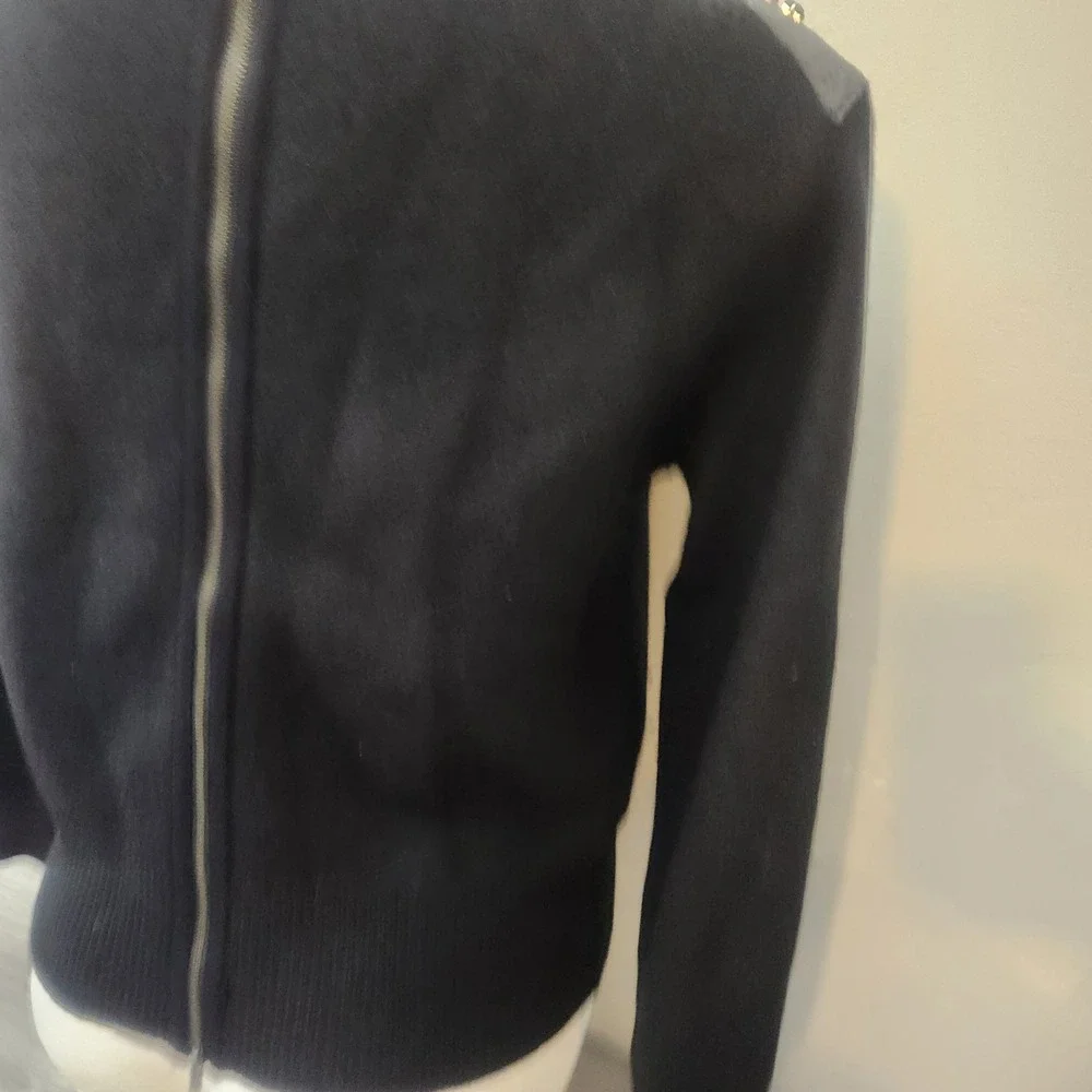 J. Crew Black Sweater Size S Merino Full Zip Back Embellish Shoulder Detail Crew